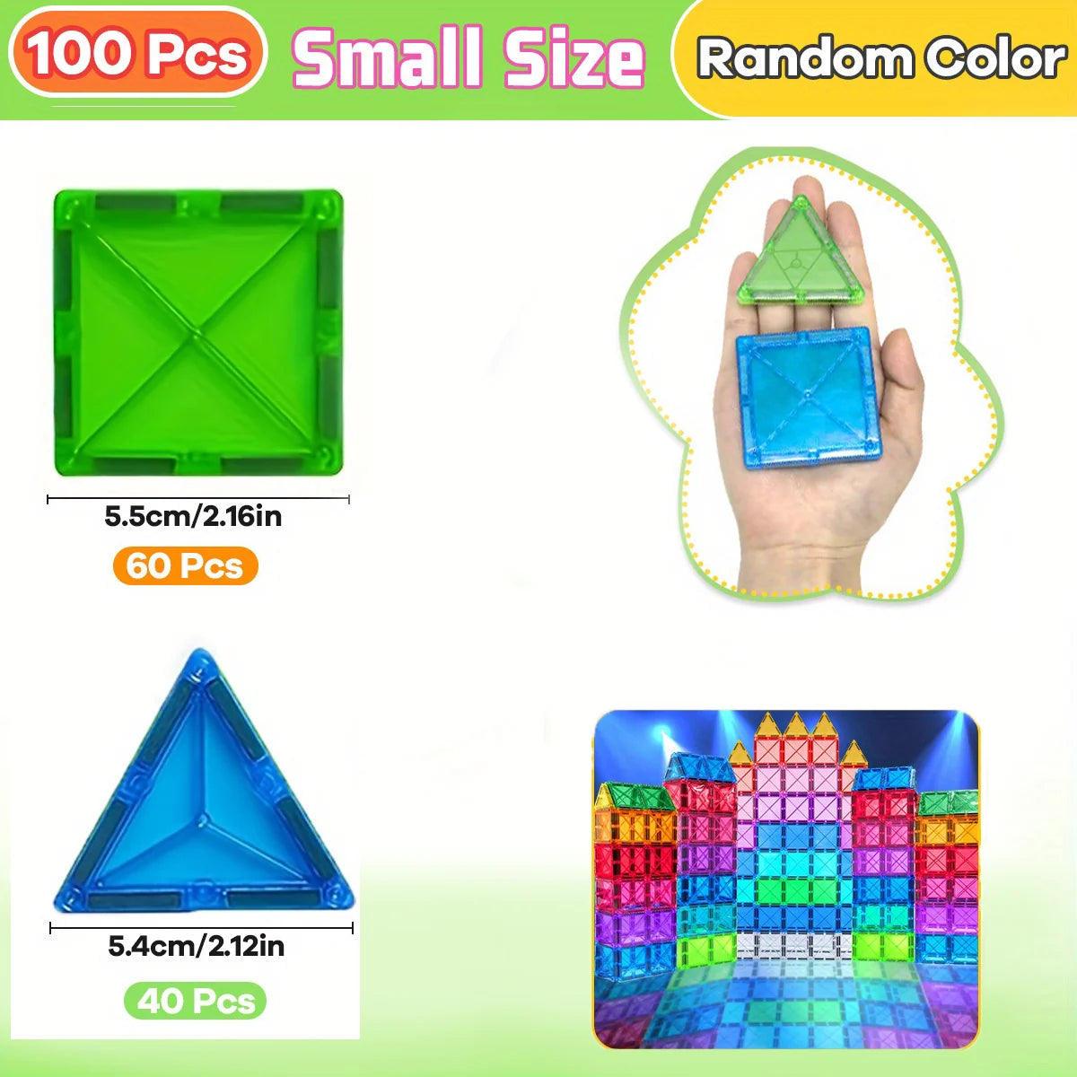 30/50/100 Magnetic Tiles Enhance Hands-On Ability and Creativity, Youth Education Puzzle Collage, Random Color Birthday Gift