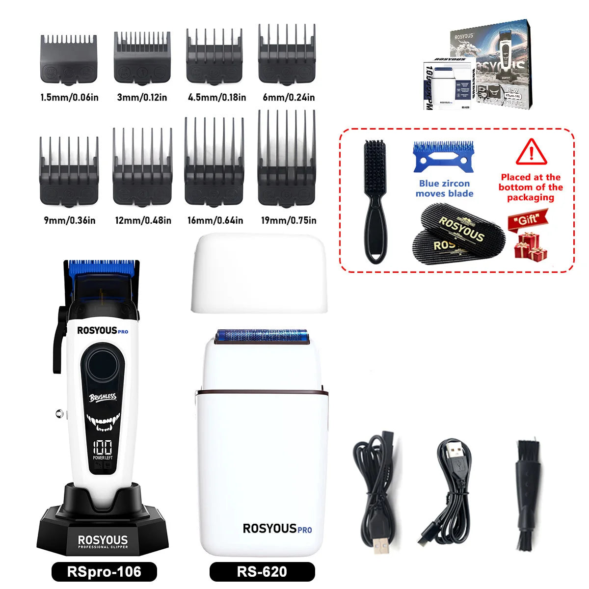 ROSYOUS RSpro-202 Hair Trimmer for Men DLC T-Blade 8000RPM Brushless Motor with Base Charger Professional Hair Cutting Machine
