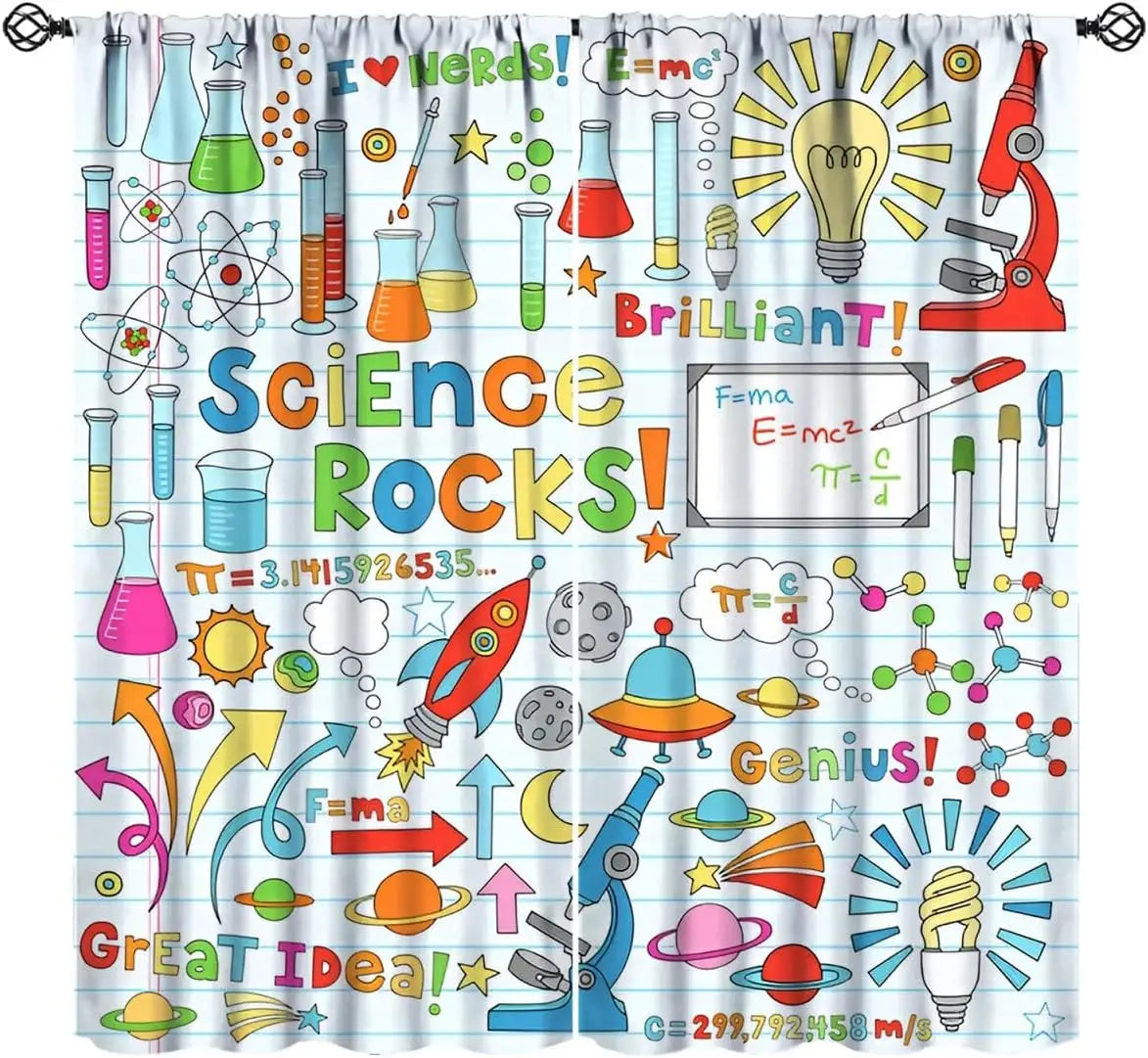 Fun Math Blackout Curtains, Mathematics Formula Learning Knowledge Educational Window Drapes for Kids Learners Bedroom Living
