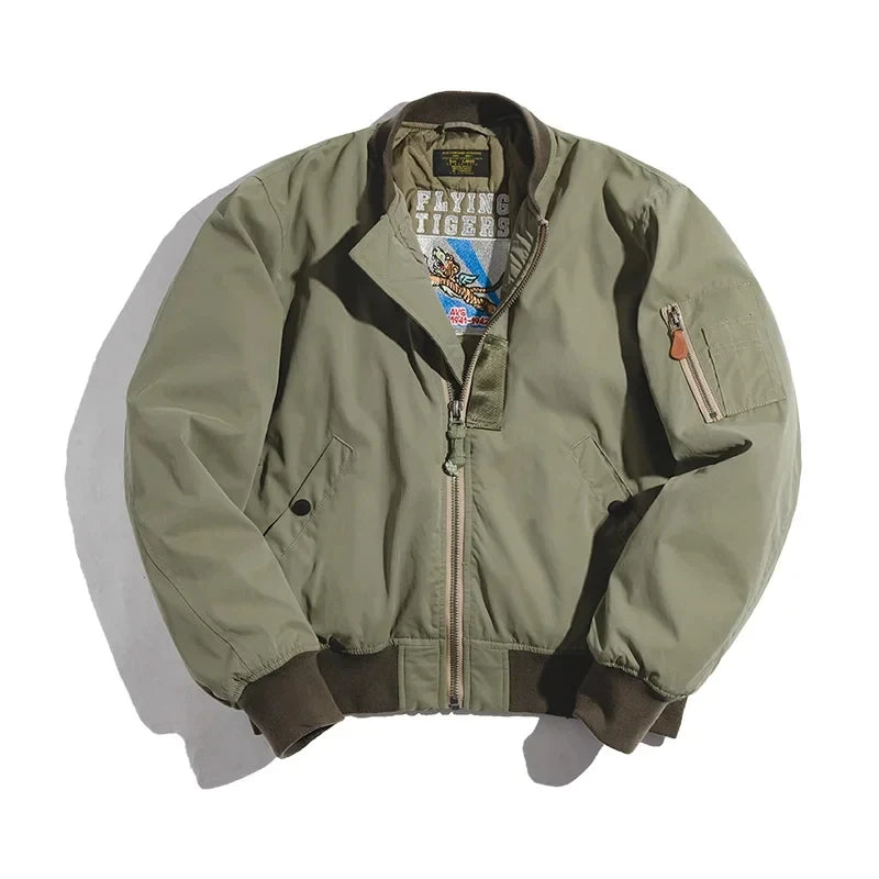 Maden Retro MA1 Bomber Jacket Thickened Splicing Baseball Flight Coat with Inner Pocket for Men's Winter Cotton Padded Jacket