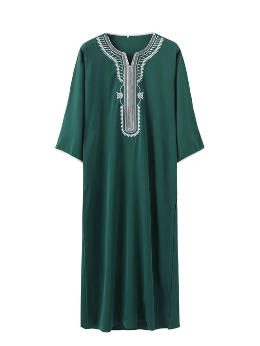 Islamic Men's Short Sleeve Embroidered Moroccan Loose Ethnic Arabic Thoub