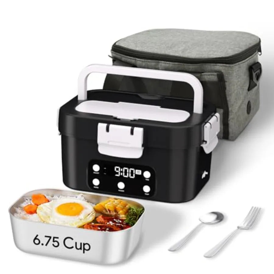 Cordless Electric Lunch Box 6.75 Cup Automatic Food Warmer 212°F Rechargeable Portable Heated Meal Container for Office Travel