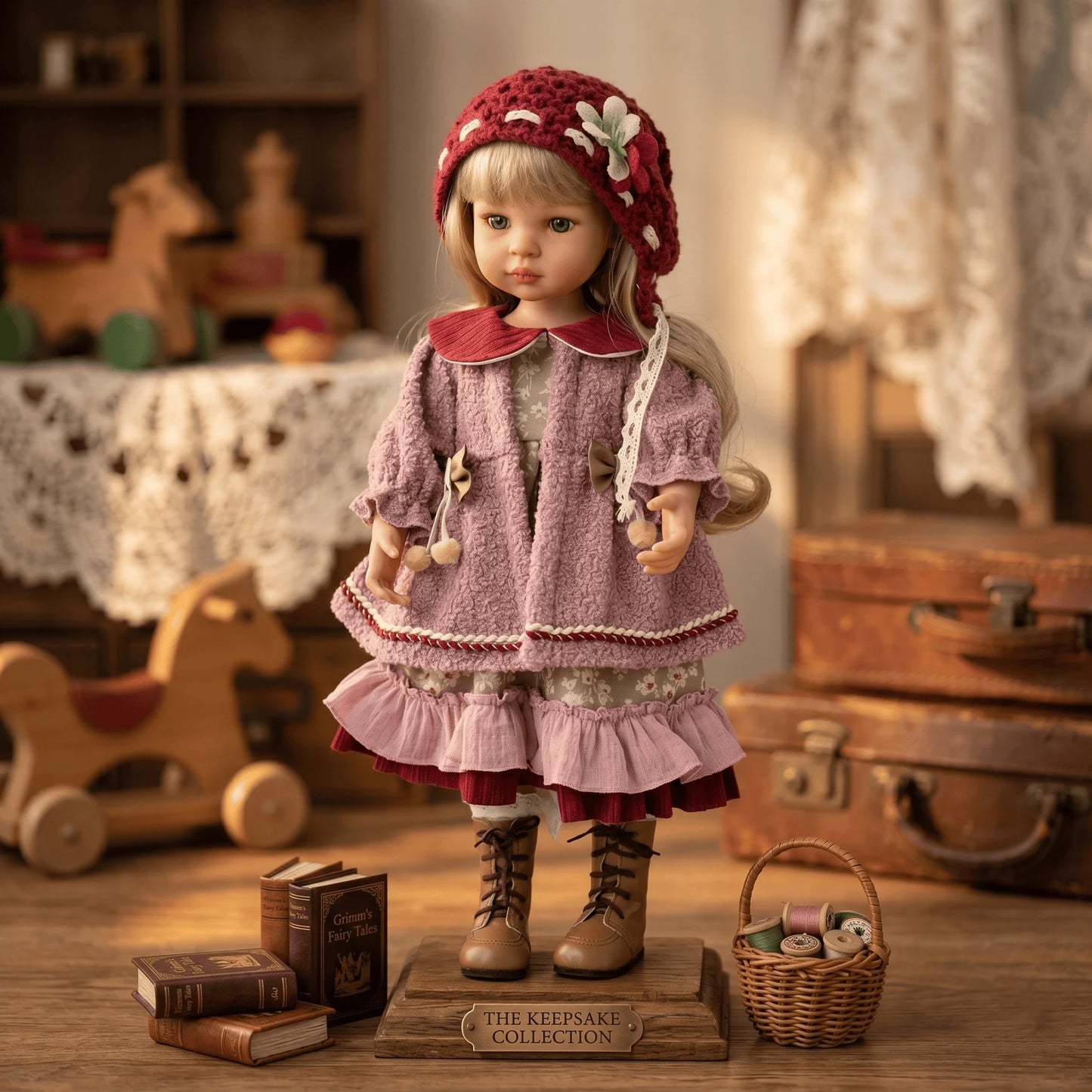 Cloveray 18inch Movable Joint Vinyl Fashion Doll Vintage Knit Hat Girl Collectible Birthday Christmas Gift Toy