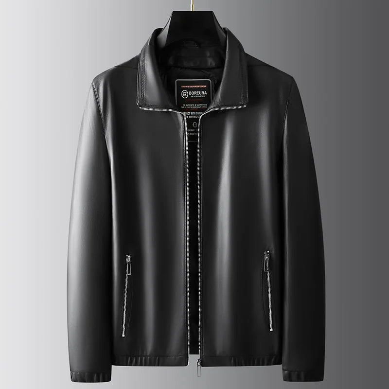 QYLVAWOY 2025 Winter New Real Leather Men's Leather Jacket Thickened Removable Goose Down Stand-Up Collar Blue Outerwear LJ2635