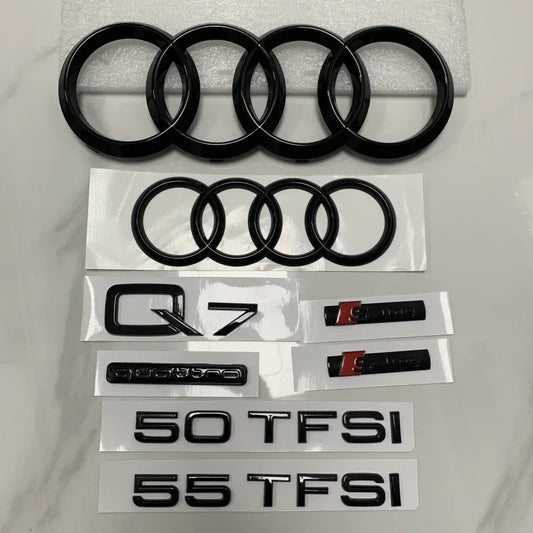 AUDI Q7 4 Ring Logo ABS Black 2010-2015 Car Hood Front Grill Rear Trunk Emblem Badge Sticker Quattro Sline Q7 Accessory refit