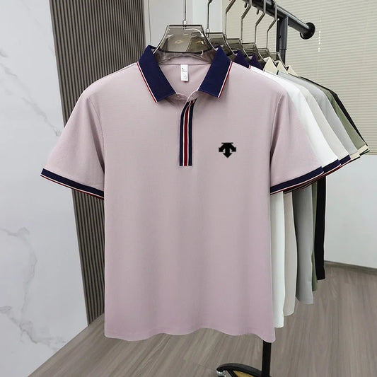 2026 Summer Luxury Men's Polyamide Polo Shirt Fine Embossed Texture Slim Fit Lightweight Stretch Breathable Business Casual Golf