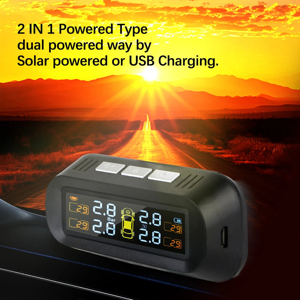 Car Solar TPMS Tire Pressure Monitoring Universal Auto Accessories Security Alarm Systems Tyre Temperature Monitor 4 Exteral