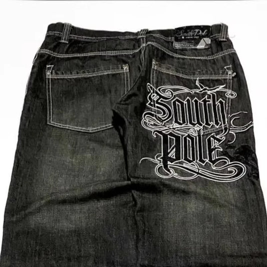 American Street Trend Letter Embroidered Loose Jeans Men Harajuku Y2K New Hip Hop Oversized Wide-leg Pants Unisex Mopping Jeans