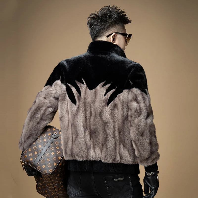 High-End Luxury Men's Fur Coat Winter Thick Warm Gold Mink Velvet Jacket Upper Body Clothing Polyester Fiber Long Sleeve Zipper