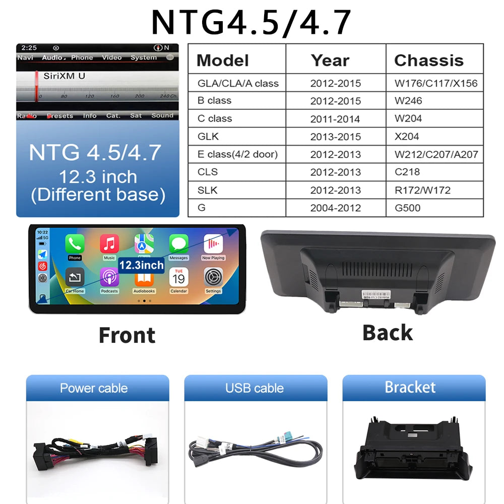 12.3“Wireless CarPlay For Mercedes Benz GLA CLA GLC GLK W205 W176 C117 Ultra thin Touch Multimedia screen with Android Auto BT