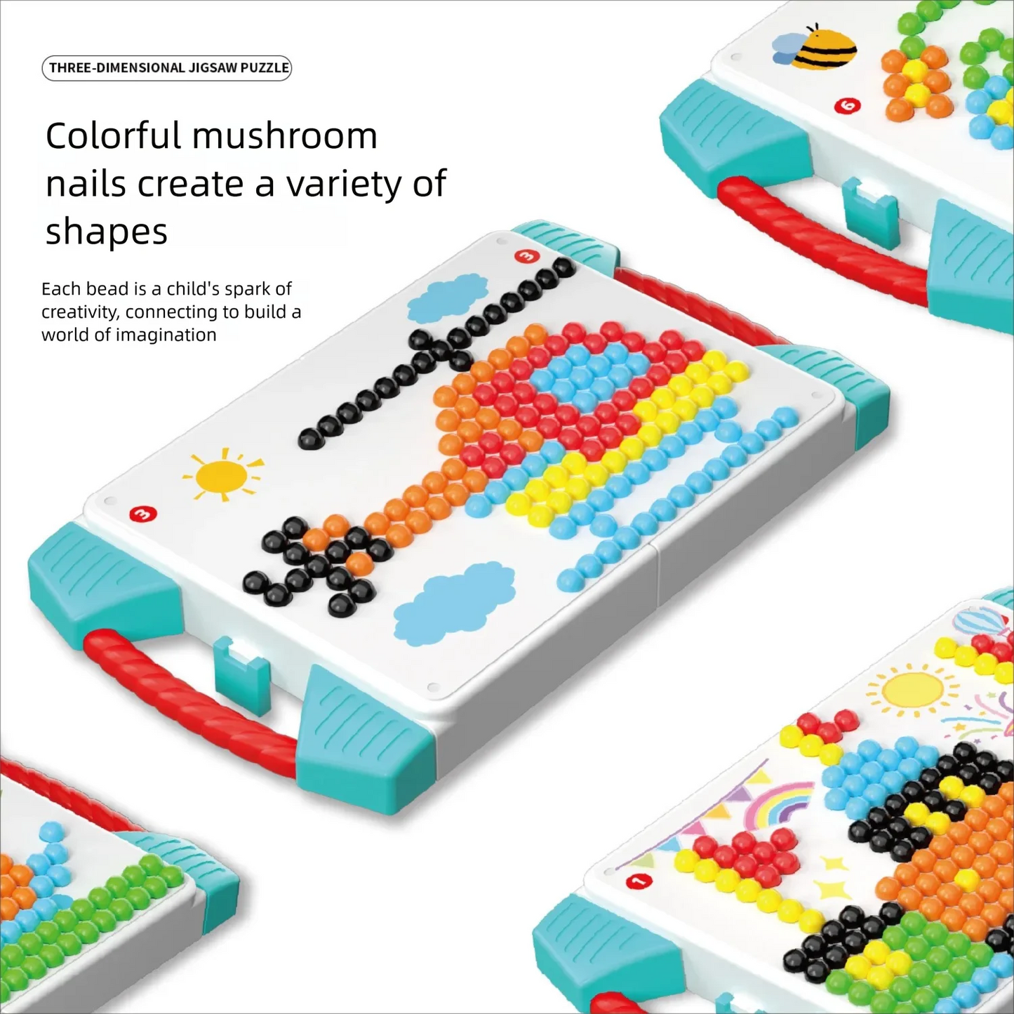 373pcs/Set Creative Mosaic Toy Gifts Children Nail Composite Picture Puzzle Creative Mosaic Mushroom Nail Kit Puzzle Toys