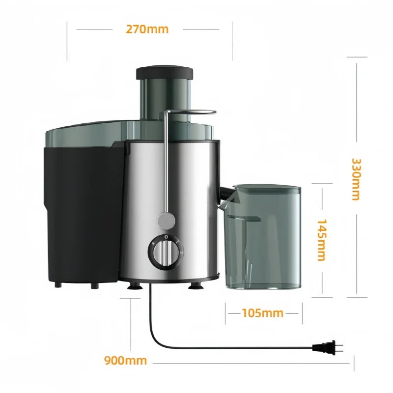 BPA-free Juicer Machine 800W Centrifugal Stainless Steel Juicer Extractor with Wide Mouth 3” Feed Chute for Fruit Vegetable