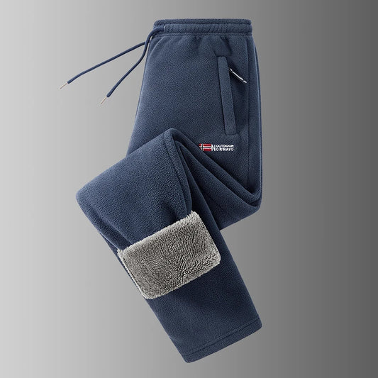 Winter Men's Sweatpants Thick Warm Fleece Joggers Sportswear Zip Pockets Casual Loose Track Pants Cozy Outdoor Lounge Pants