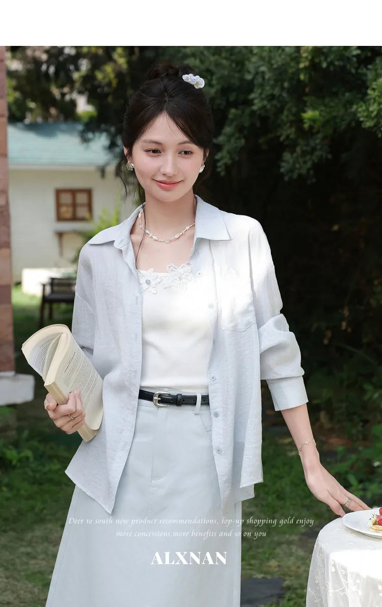 ALXNAN White Tank Tops Women 3D Floral Design Elegant Square Neck Camisole Summer Casual Cotton Female Sleeveless Tops L62833