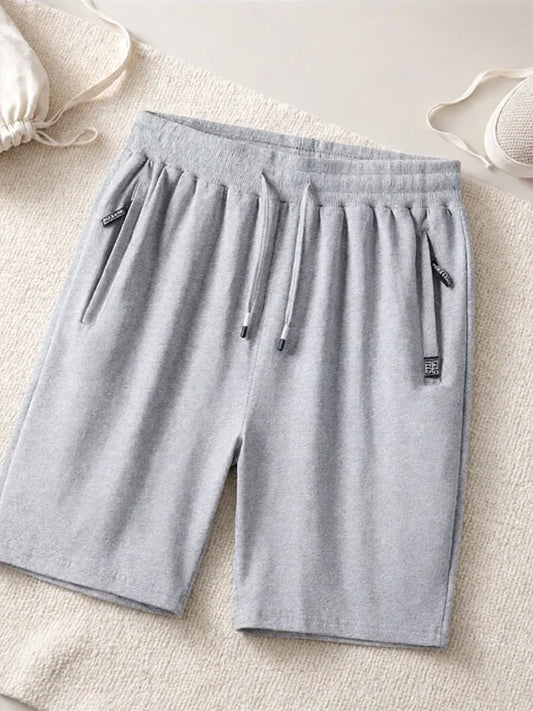Black Sports Casual Shorts Men Summer Thin Pure Cotton Straight Leg mid Waist Drawstring Five Pocket Zipper Pants
