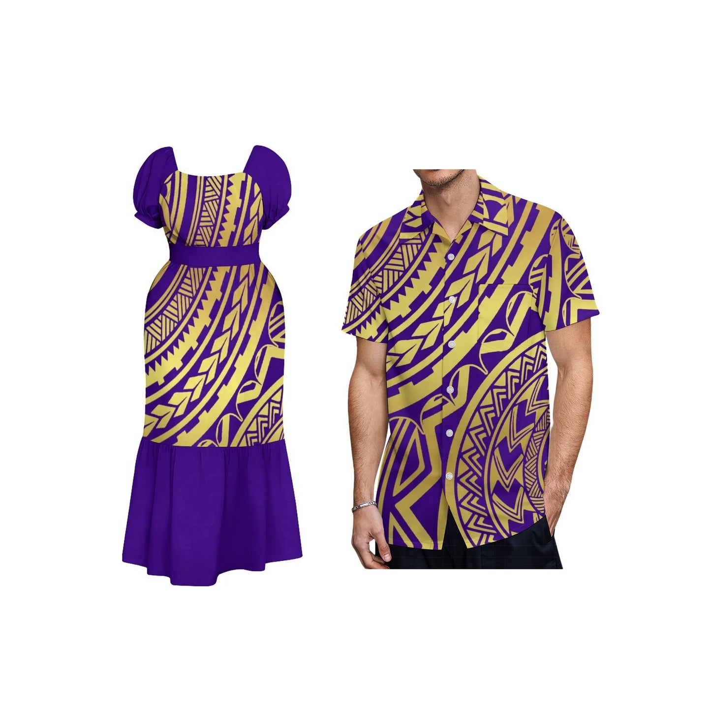 Women High Quality Custom Party Ladies White Sunday Dress Polynesian Cultural Outfit Square Neck Lace-up Dress Puff Short