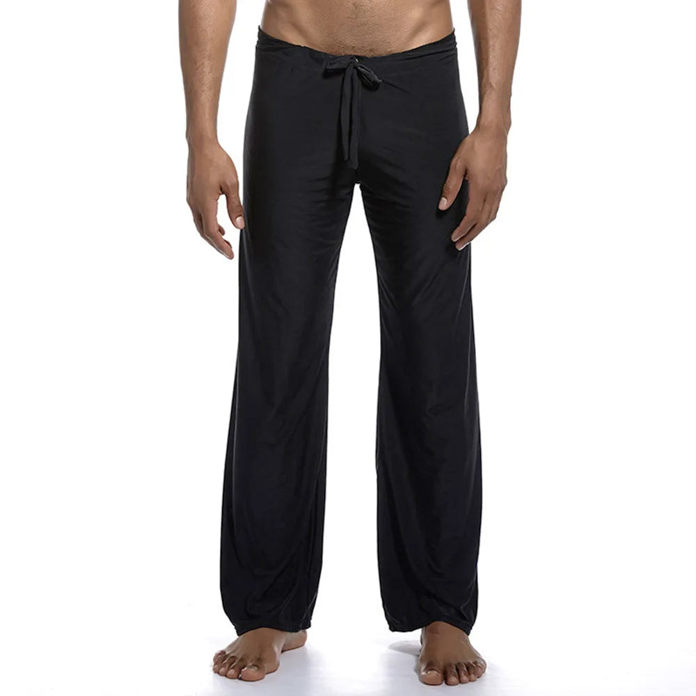 Men's Ice Silk Casual Pants Summer Drawstring Loose Fit Breathable Yoga Trousers Men's Lightweight Lounge Wide Leg Pants