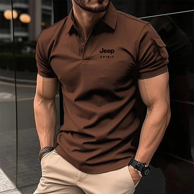Jeep Spirit Polo Shirt Summer Men's Short Sleeve Casual Business Shirt Paired with Collar Shirt