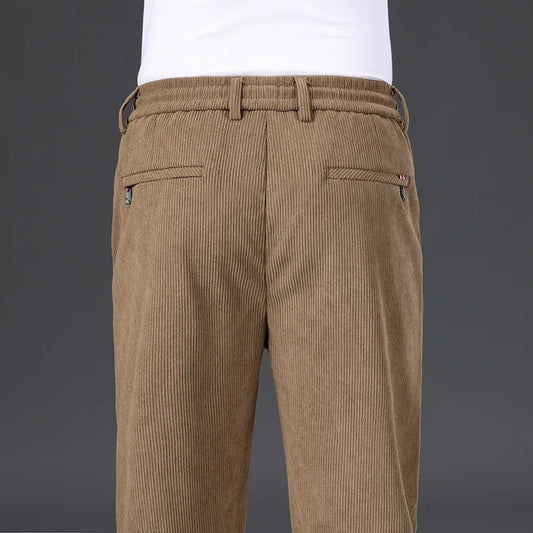 New Men's Winter Thicken Warm Classic Straight Business Fleece Thermal Trousers Brand Clothes Corduroy Plush Velvet Casual Pants