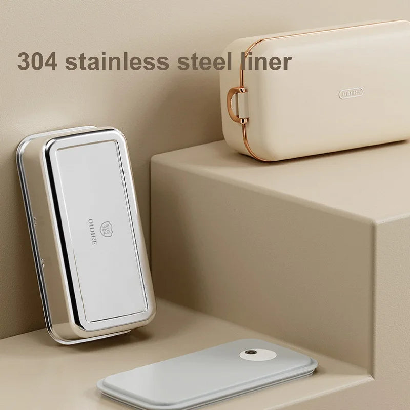 45W Electric Lunch Box 800ml Portable Food Heater 304 Stainless Steel Insulated Box Home/Office Hot Meal Bento Meal 800ml