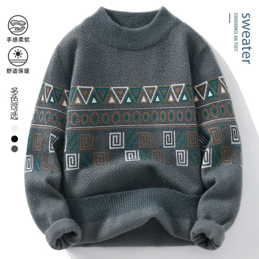 Men's Fashion stripe pattern Sweaters 2024 Autumn/Winter Loose Knittwear Men sweater youth Thick Warm wool pullovers M-4XL 