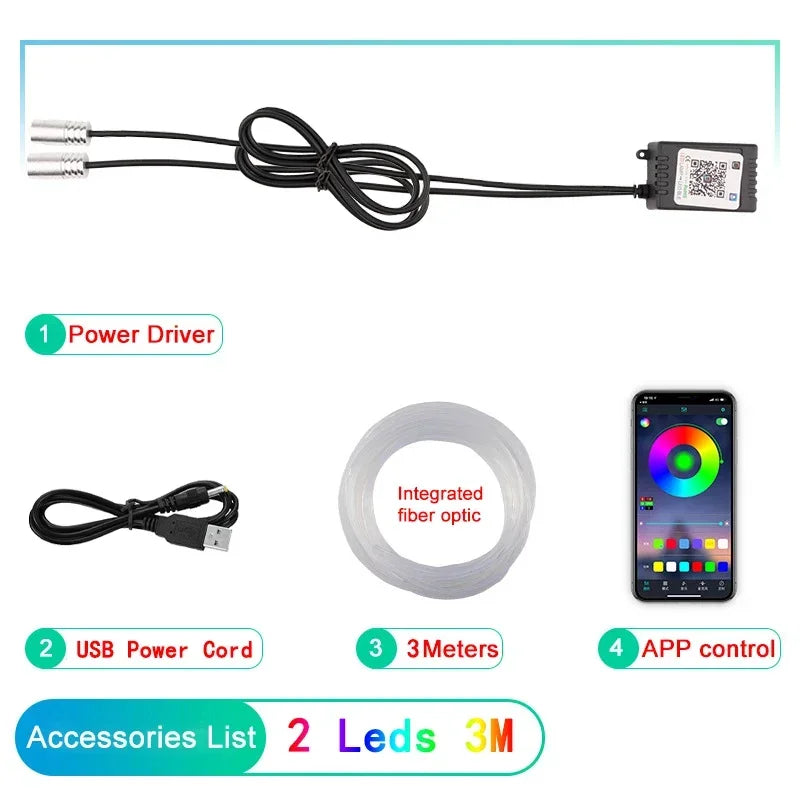 Smart RGB Neon Car Interior Lights Dynamic Atmosphere Custom Decor 12V APP Control Fiber Optic Ambient Lighting