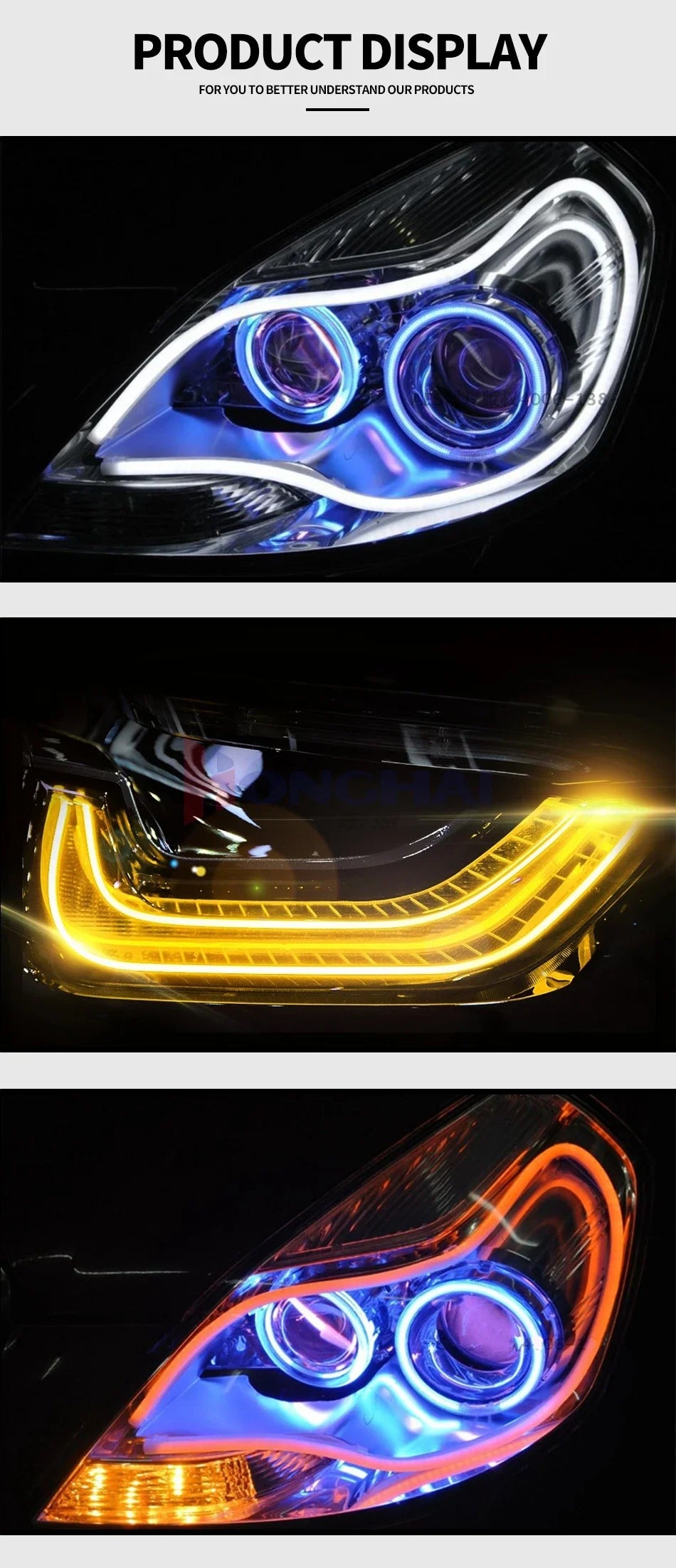 Dynamic Drl RGB Universal LED Headlights Strip Sequential Tun Signal Strip Neon Welcome Lamp Daytime Running Lights APP Control