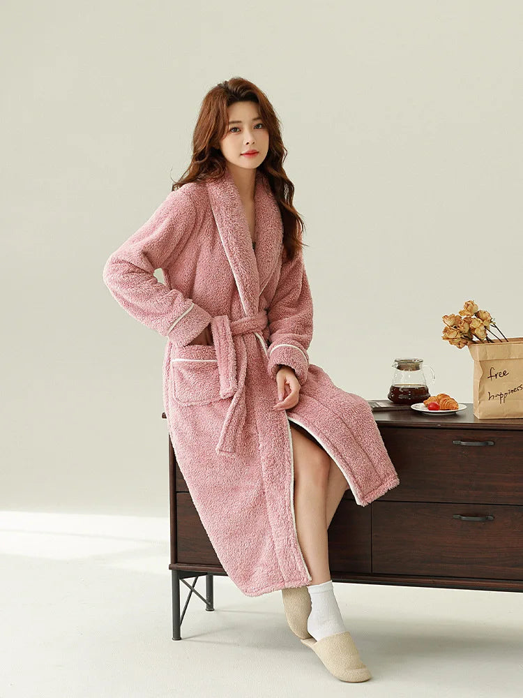 Autumn Winter Nightgown Double-sided Velvet Love Hotel Bathrobe Plus Long Coral Velvet Robe Nightgown Comfortable Both Men Women