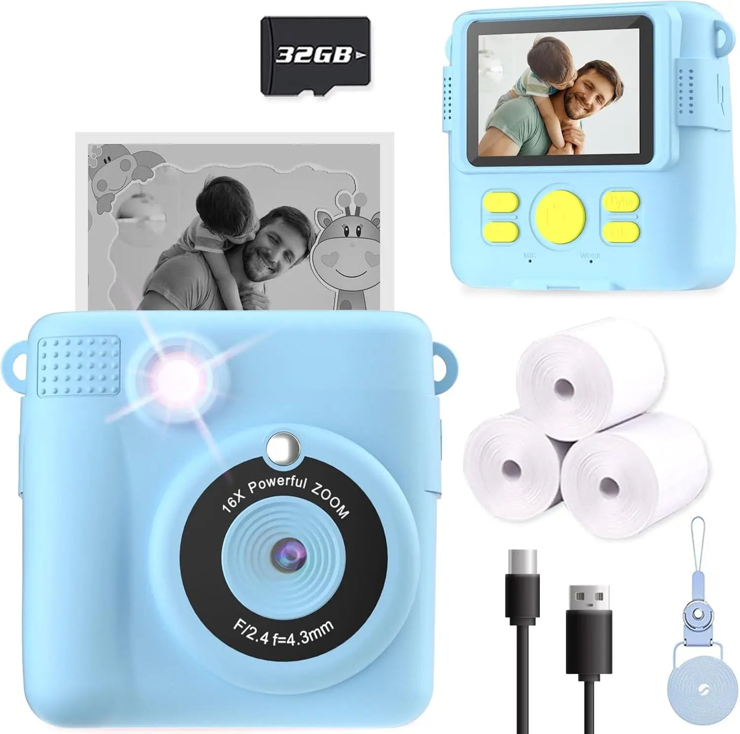 Instant Print Camera for Kids, HD Digital Video Cameras, Portable Toy for 4-10 Year Old Girls Boys with 32GB SD Card-Purple