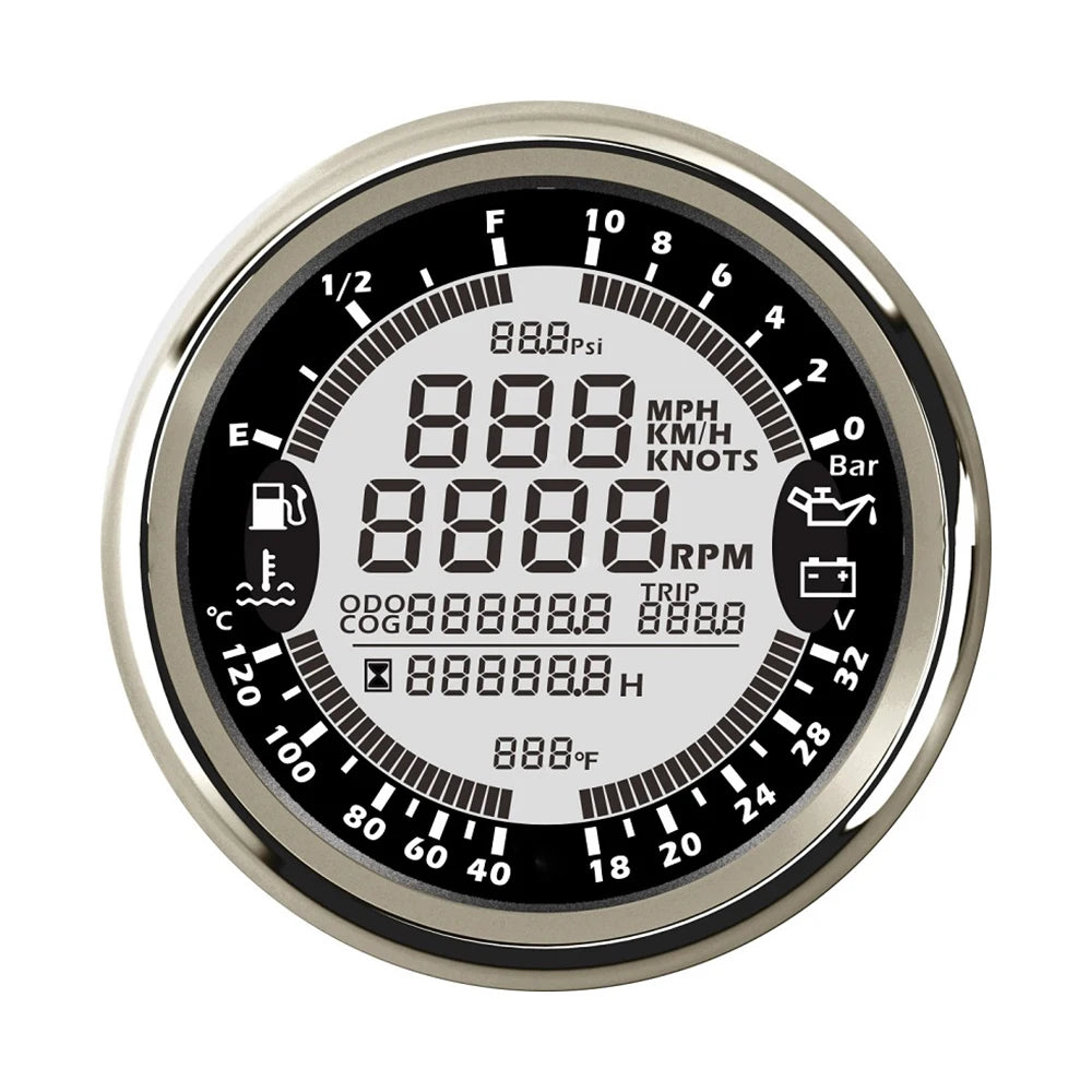 85mm 6 in 1 Car Marine Multi-function GPS Speedometer Tachometer Voltmeter 12V 24V Fuel Level Water Temp Oil Pressure 5Bar 10Bar