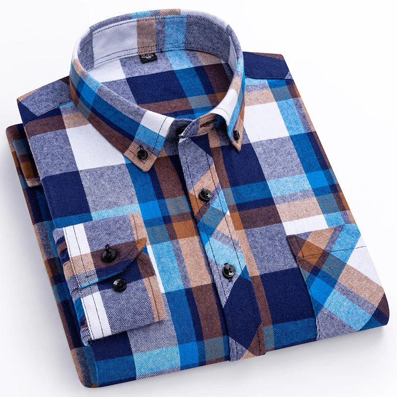 Plus Size 8XL 100% Cotton Sanding Long-Sleeve Shirts for Men Slim Fit Casual Plain Shirt Soft Palid Tops Designer Elegant Clothe