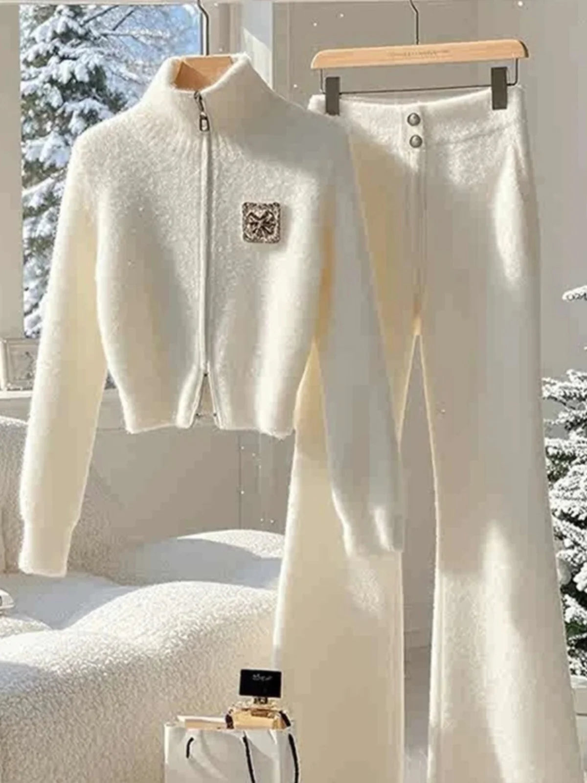 White ort Sweater Jaet And Pants Two-Piece Set for Autumn Winter Faion plus Size Women's Clothing DK Mesa Brand