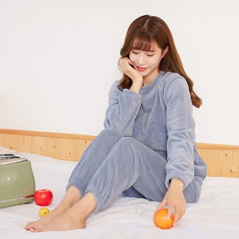 Thickened Fluffy Sleepwear Long Sleeve Men's Coral Fleece Pajamas Warm Home Clothes Set Loose Fit Outerwear in Autumn And Winter