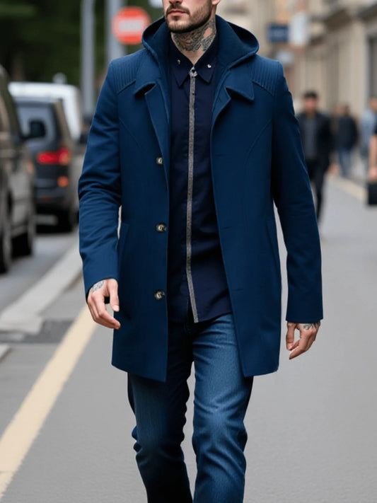 Men's Autumn/Winter Thickened Zip-Front Trench Coat Warm & Fashionable Simple Business Style for Commuting and Daily Wear