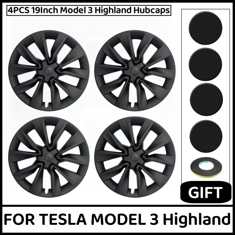 For Tesla Model 3 Highland 2026 2025 4PCS Wheel Covers Hubcaps, 19 Inch,Gloss Black Aero Covers, Accessories Upgrade Replacement