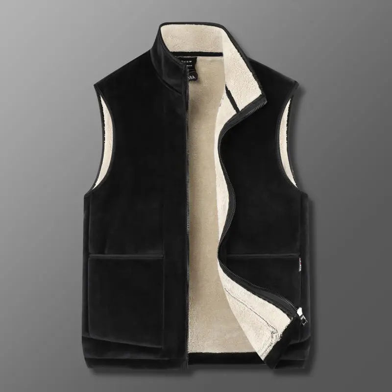 Winter Fleece Vest Men Outdoor Windproof Warm Casual Zipper Jackets Sherpa Lining Basic Solid Plush Thickened Sports Waistcoat