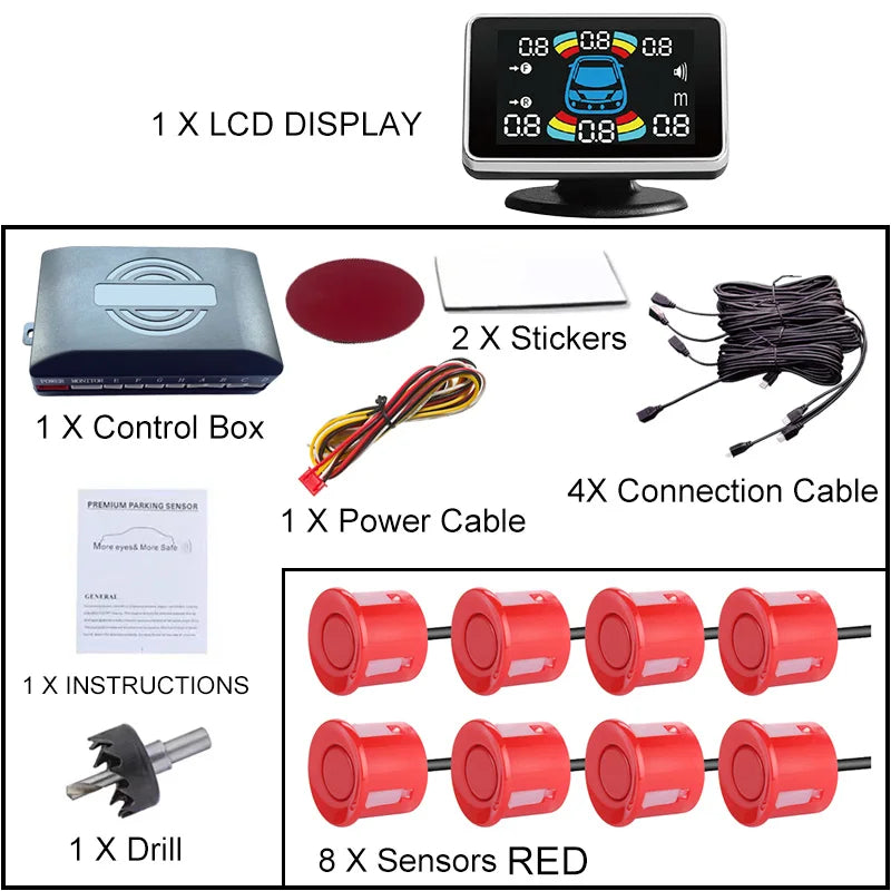 Electromagnetic Parking Sensor LED Monitor 8 Sensor Front Parktronic System Motion Detection Backlight