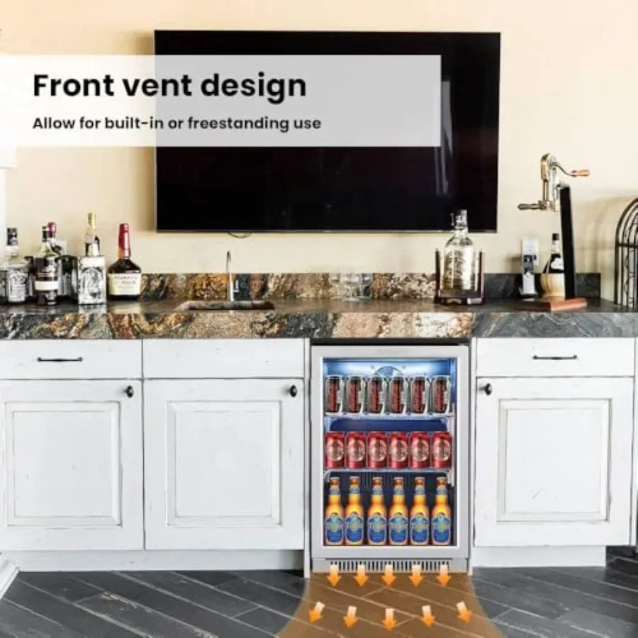 20IN Beverage Refrigerator with Glass Door for Soda Beer Drink Cooler, Stainless Steel, Black, Energy-Efficient Built-in Under