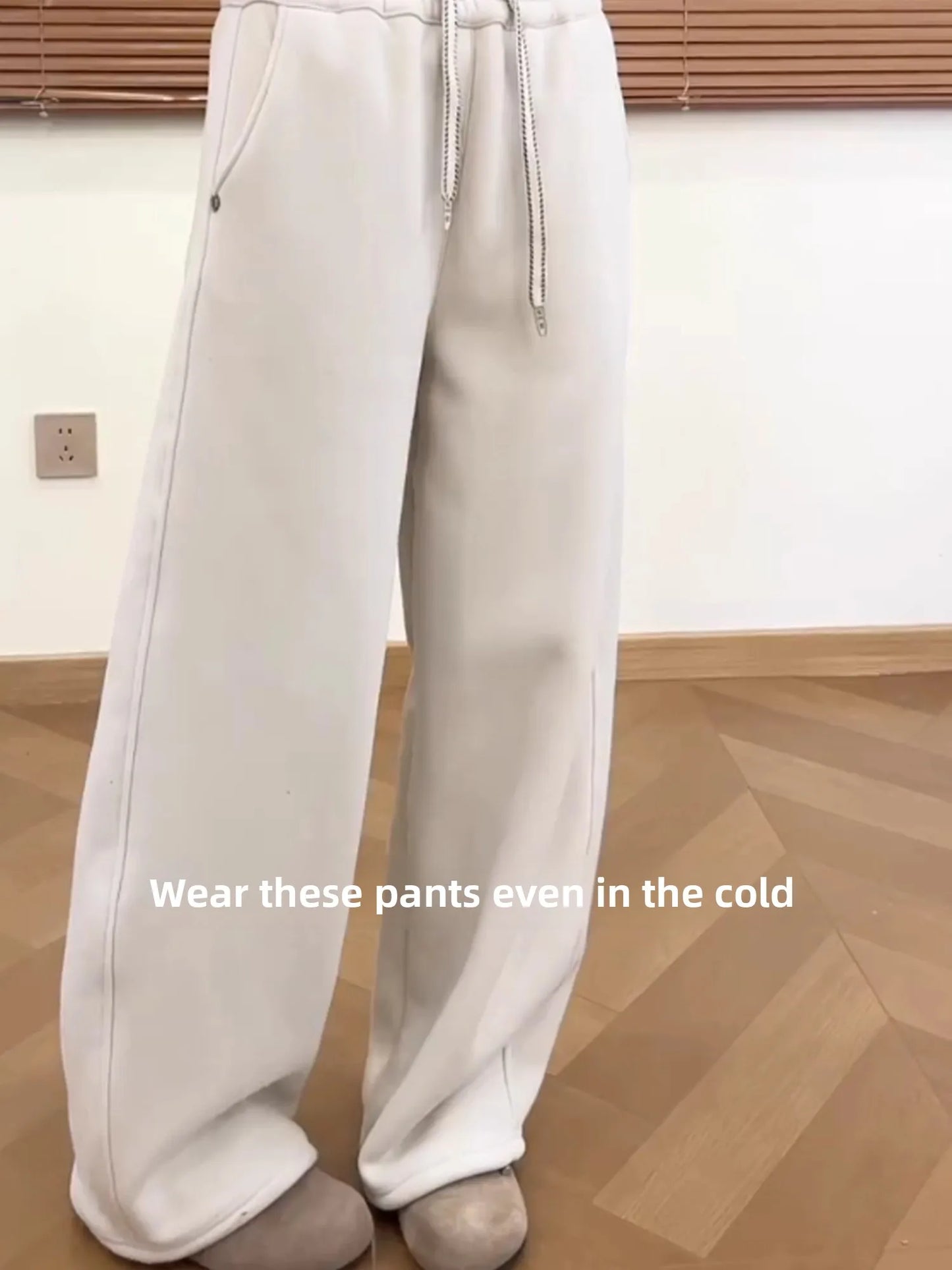 Warm Alpaca Wool Fleece Pants Women's Winter Thickened Fleece High Waist Slim Version Knife-Shape Pants Color Block Design