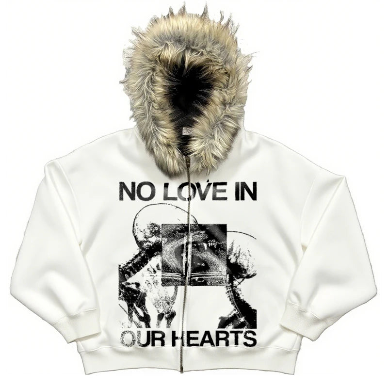 Movie clip Y2k element plush thick warm fur collar hooded sweater lazy cardigan plush couple emo autumn and winter coat