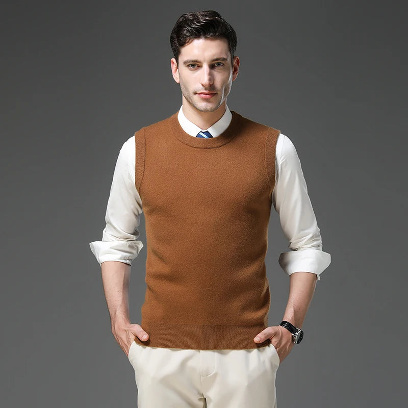 Top Grade Thick Anti-Pilling New Oneck Brand Business Casual Fashion Men Knit Pullover Sweater Vest Autum Winter Sleeveless