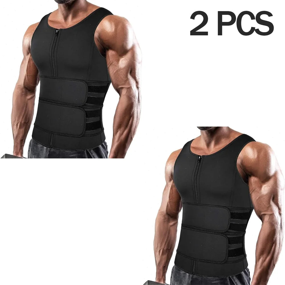 Men Sauna Zipper Waist Trainer Vest Slimming Shirt Tank Top Trimmer Body Shaper Compression Undershirt Fat Burner Workout Tops