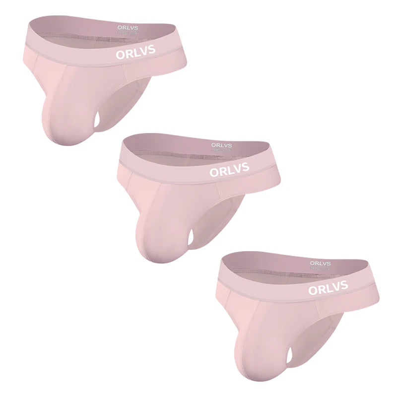 3 PCS Men's ORLVS Ice Silk Modal Thongs Soft Breathable Low Rise Comfortable Underwear