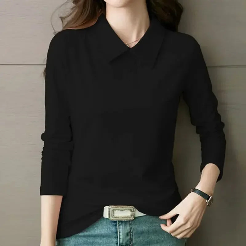 High Quality T-shirts 100β
Cotton Female Tee Long Sleeve With Collar Korean Popular Clothes Basic Pretty Original Women's Polo