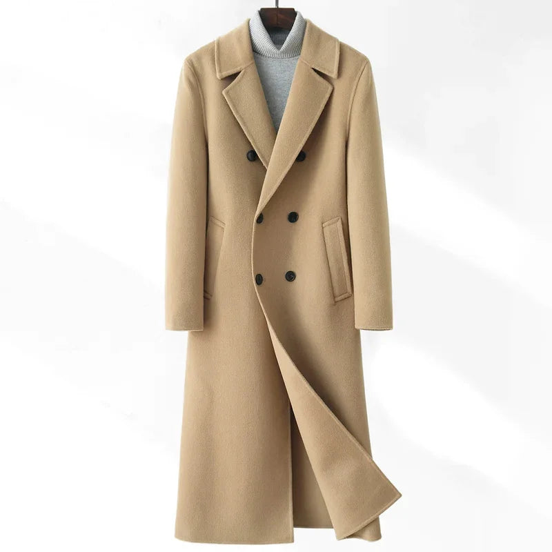 AYUNSUE High-end Double-sided Woolen Coat Men Winter Long Over-the-knee 100% Wool Trench Coat Handsome Woolen Jacket for Men