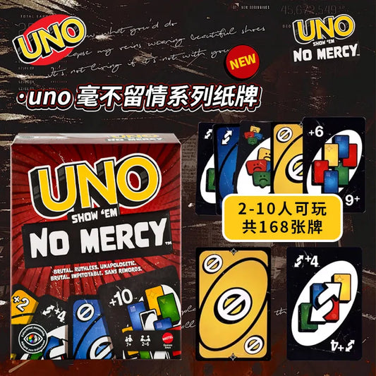 Original Mattel UNO Show ‘Em No Mercy Card Game Deck Poker Geunine Brand Christmas Gifts Family Parties/Travel Table Games
