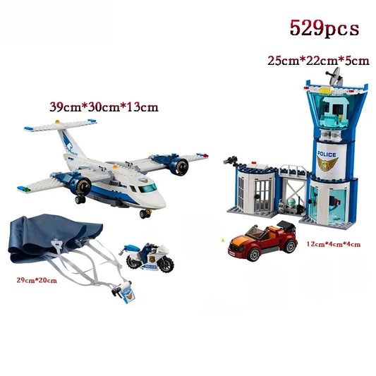 Compatible MOC Sets City Series Building Blocks Sky Police Air Base Control Tower parachute Model Assembly Toy Gifts 60210