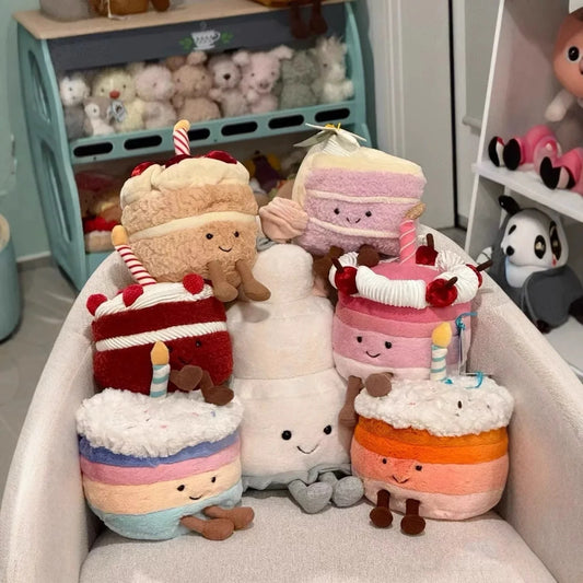High Quality Smile Cake Plush Toys Soft Stuffed Dessert Dolls with Candle Cherry Birthday Xmas Gift For Kids Cuddly Party Decor