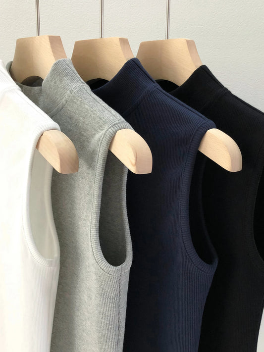Skin-friendly Comfortable Short Half-high Collar Sleeveless Vest Early Autumn Slim-fit Ribbed T-shirt Women's Fashion Top