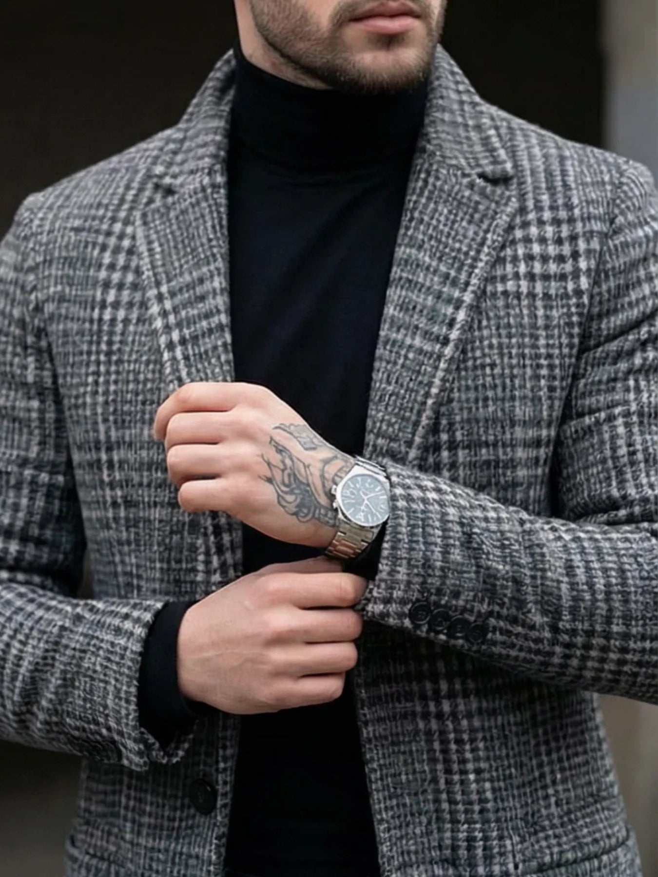 New Arrival Men's Checkered Woolen Overcoat Single Breasted Thickened With Lining Winter Commuting Outdoor Style Streetwear